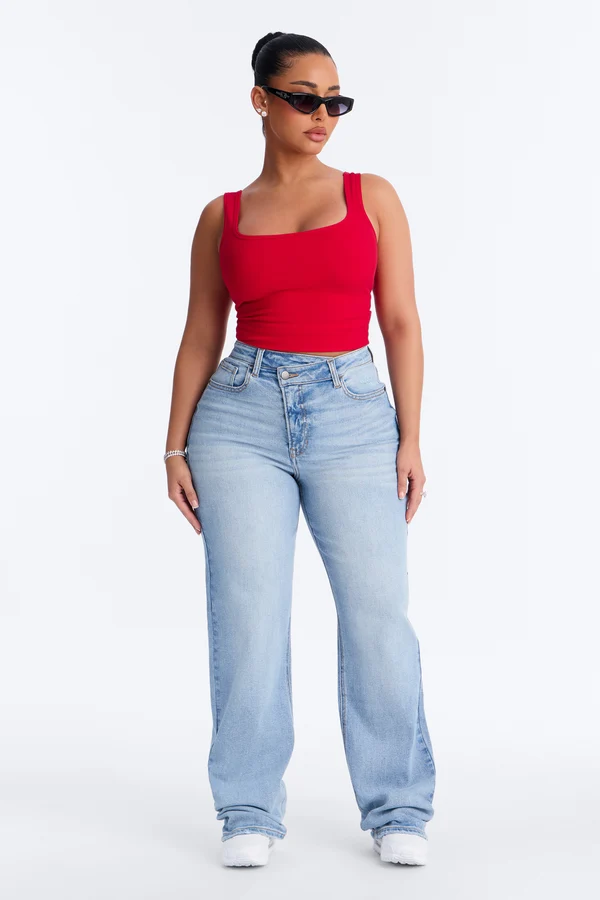 Tried And True Stretch Crossover Straight Leg Dad Jeans